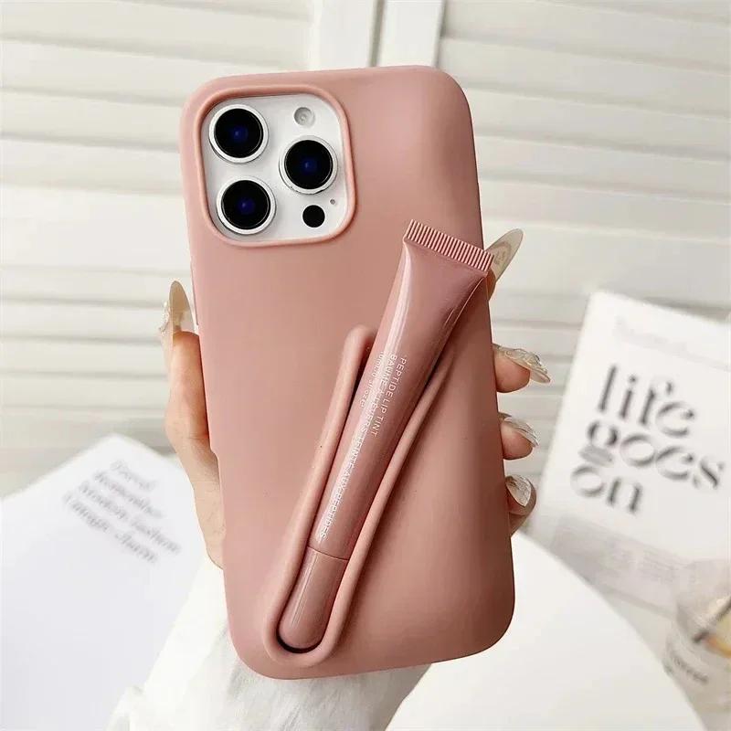 Tragbare Lipgloss Handy Silikonhülle für IPhone 17 11 12 13 14 15 16 Pro Max Plus Lippenstifthalter Soft Cover