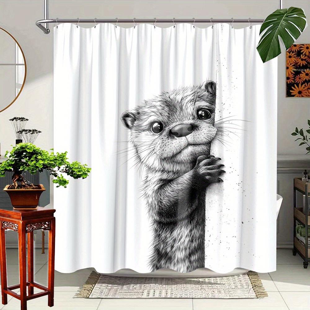 1pc Otter Shower Curtain with Adorable Animal Design - Cute Peeking Otter Print, Polyester Fabric, Shower Curtains for Bathroom