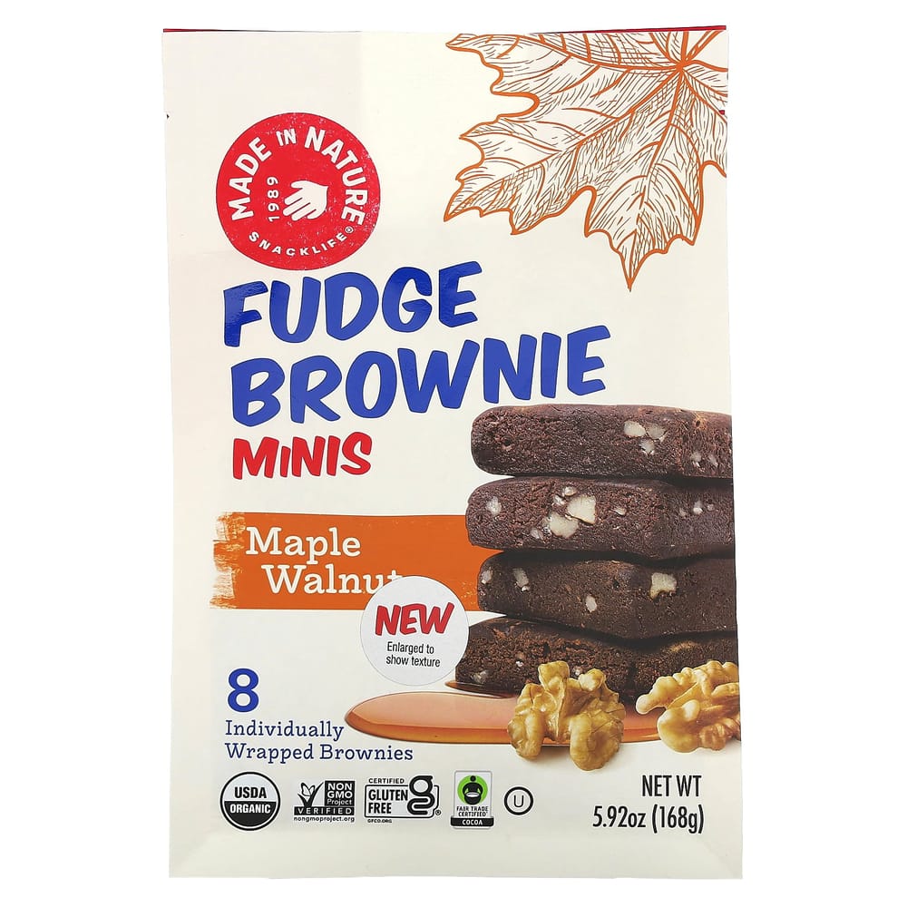 iHerb Made in Nature Fudgy Mini Maple Walnut Brownies, 8 Count 168g (5.92oz)