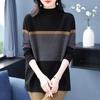 Women's Autumn & Winter Mock Neck Sweater - Mid-Length Loose Plus-Size Mother's Style Color-Block Fashion Thickened Knit Base Layer Top