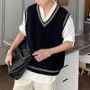 Vintage Sweater Vest Knitted Autumn Winter Sleeveless Men's Preppy Style Loose Casual V-Neck Sweaters