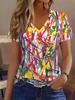 All Over Stripes Graffiti Print Women's V-Neck T-Shirt