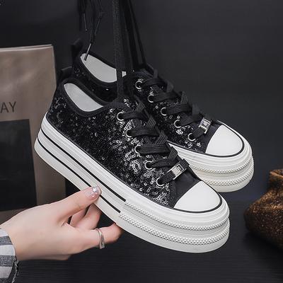 2 Sequined Platform Shoes 22 Spring New Heightening Casual Shoes Student Canvas Shoes