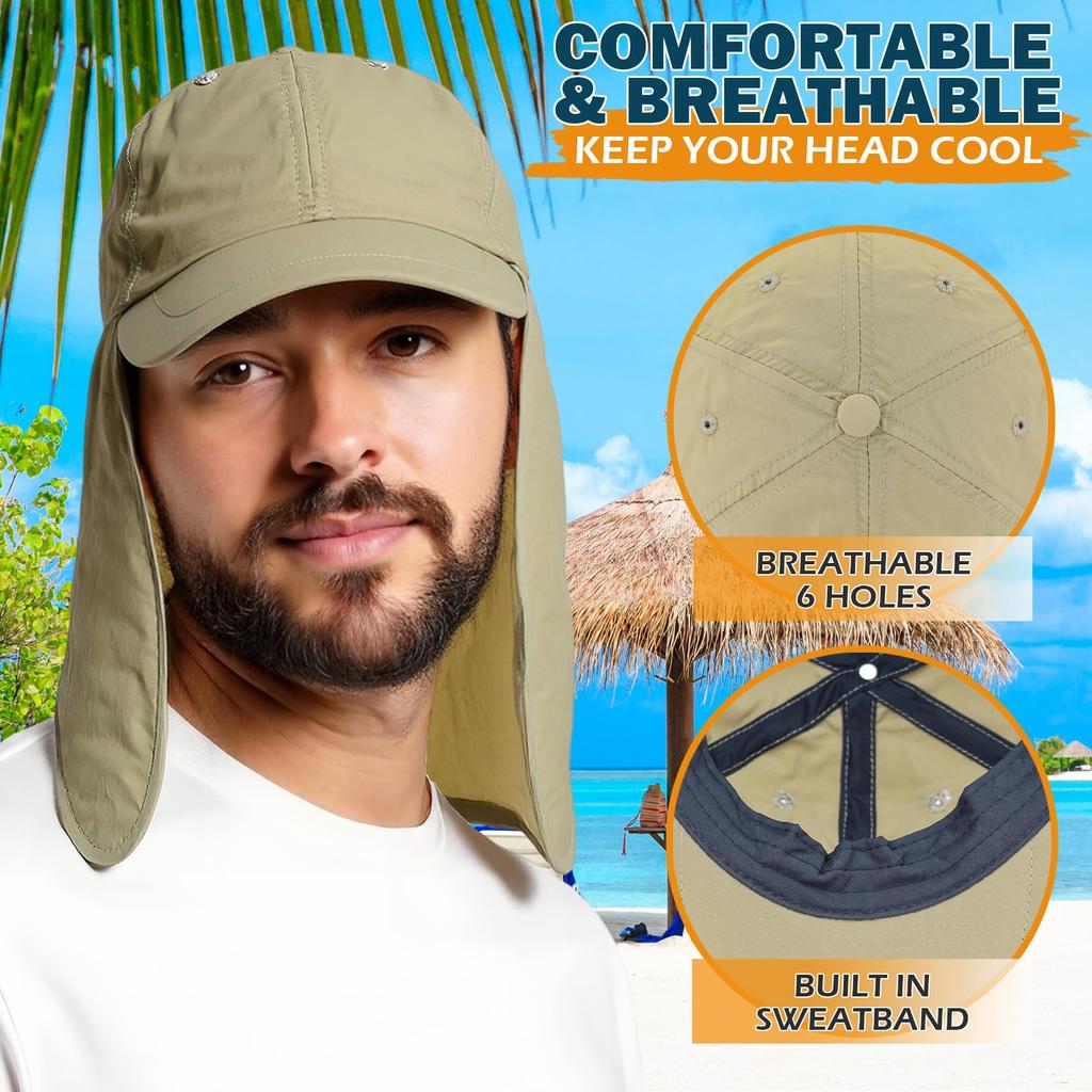 UPF Waterproof Sun Hat Foldable Unisex Baseball Cap with Neck Flap for Running [EINSKEY] 50+ - Beach, Golf, Hiking, Fishing,