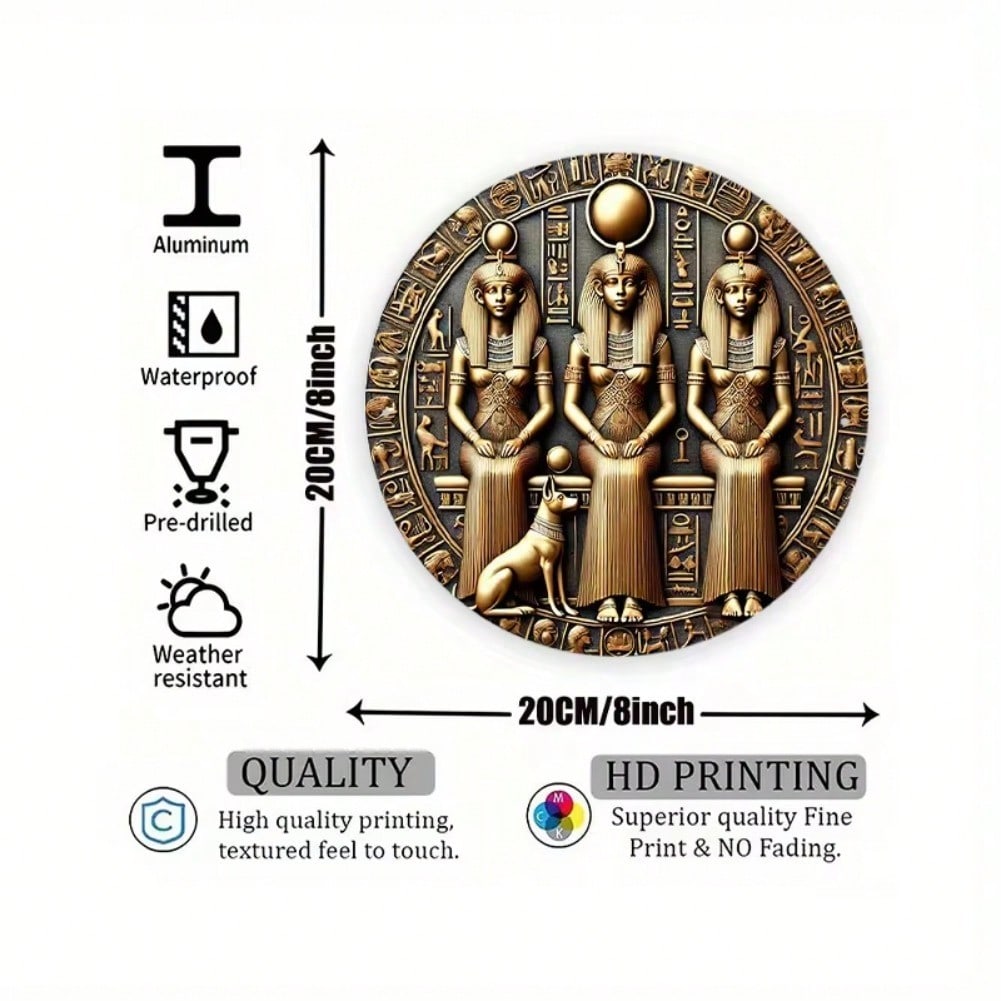 Vintage Egyptian Metal Wall Art Anubis Hieroglyphics Home Decor 20x20