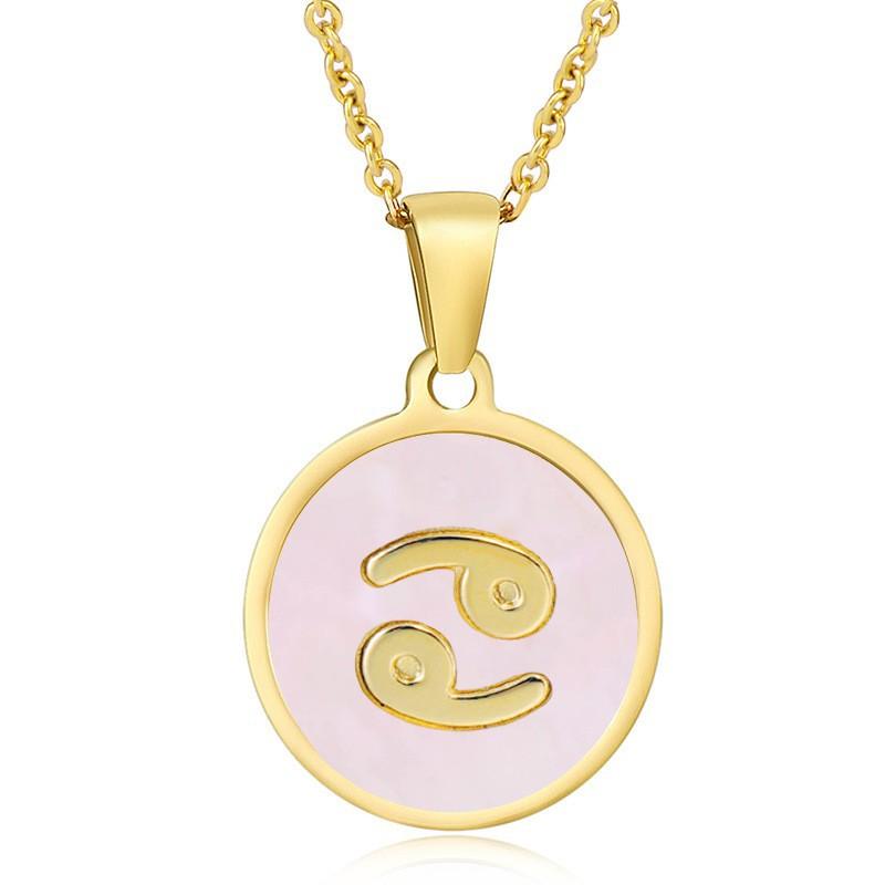 2026 Fashion Twelve Constellation Necklace Women's Simple Round Gold Constellation Necklace Pendant