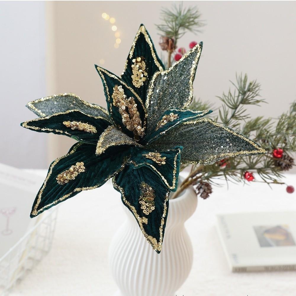 New 32CM Artificial Poinsettia Flower Sequins Sparkling Christmas Glitter Flower Glitter Sequins Flower Wedding Decoration