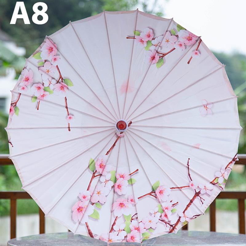 Шелковый тканевый женский зонтик в китайском стиле с вишневым цветом — фото 18