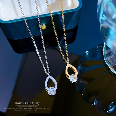 Titanium Steel Water Drop Zircon Minimalist Wind Furnace Real Gold Necklace Female Collarbone Chain Accessories