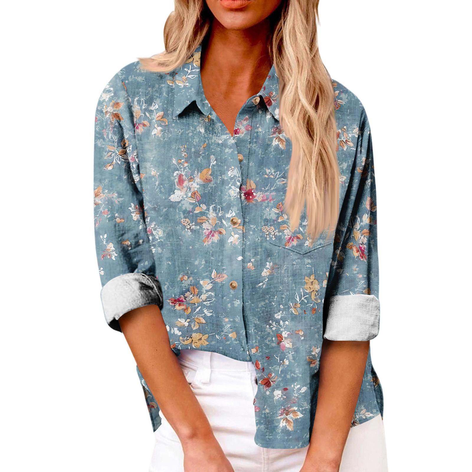 

Женский свободный топ из хлопка и льна с цветочным принтом, воротником-стойкой и длинными рукавами XXL