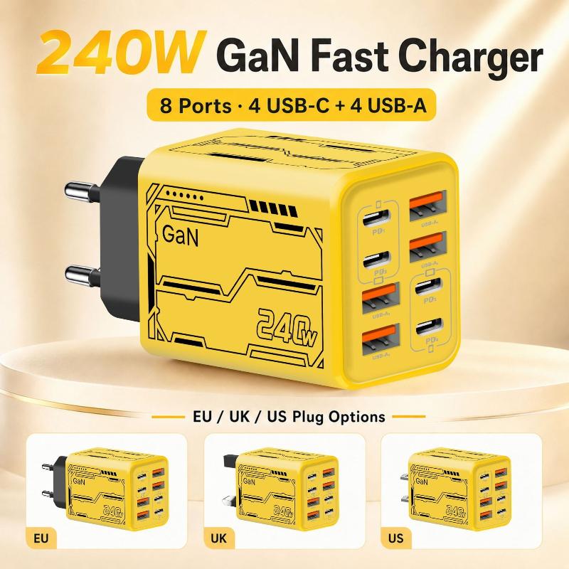 8 In 1 240W GaN USB C Desktop Charger Fast Charge Power Adapter with Type C Cable for    Laptop Home Office