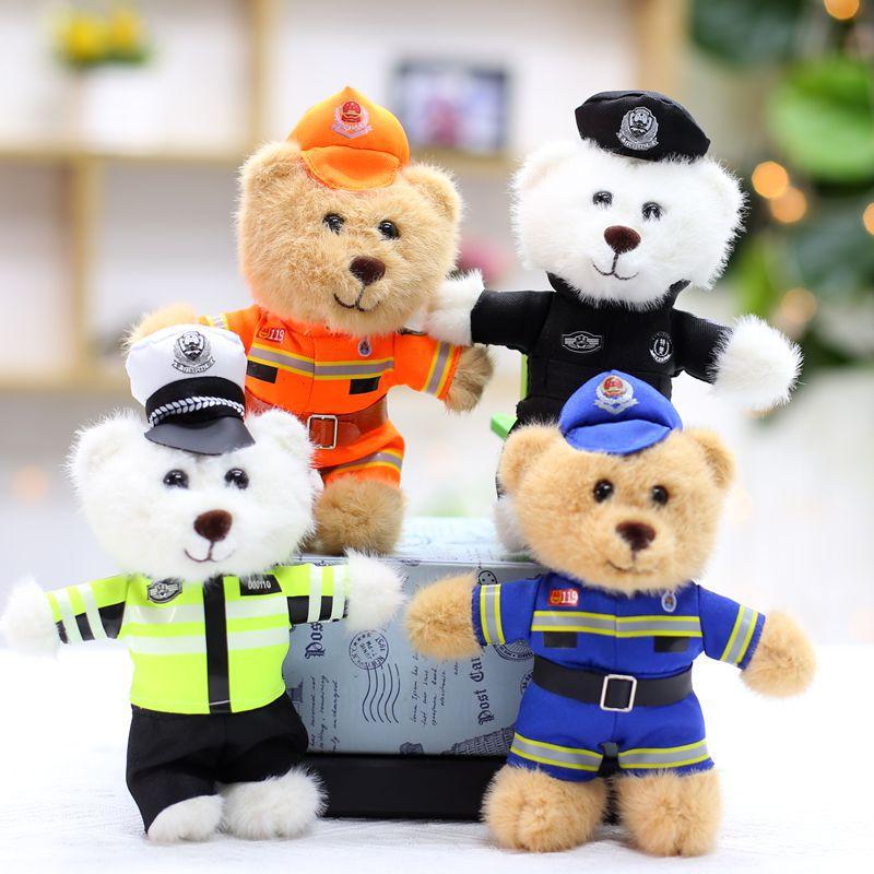 New Traffic Police Uniform Bear Keychain Plush Doll Rescue Fire Bear Pendant Event Promotion Gift