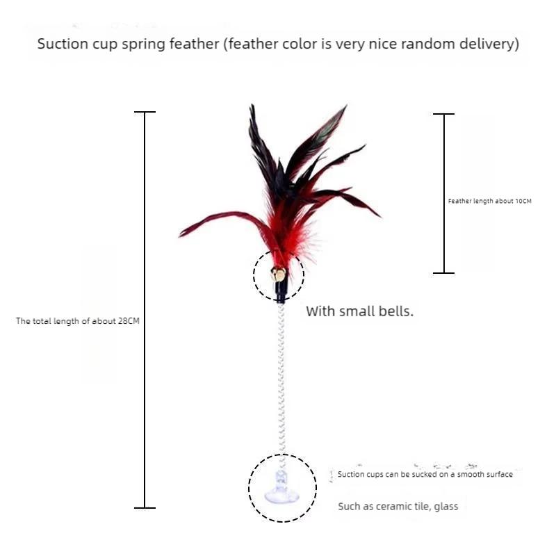 Interactive Swinging Spring Feather Cat Teaser with Suction Cup And Sounding Bell Teaser Wand Toys for Kittens