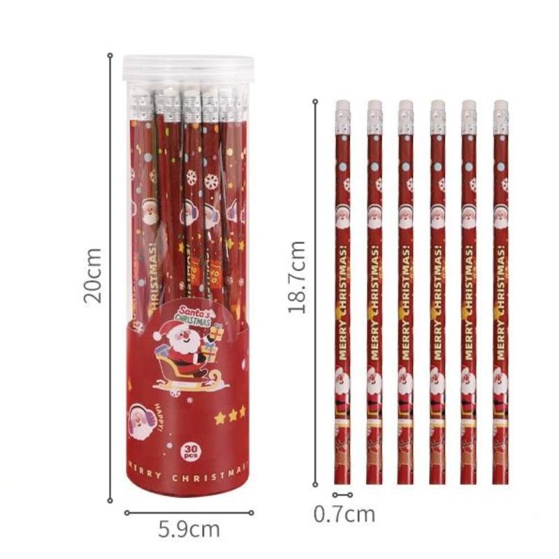 30Pcs Cartoon Christmas Pencil Set With Rubber Creative Pencil Christmas Study Writing Draw School Stationery Supplies Gifts