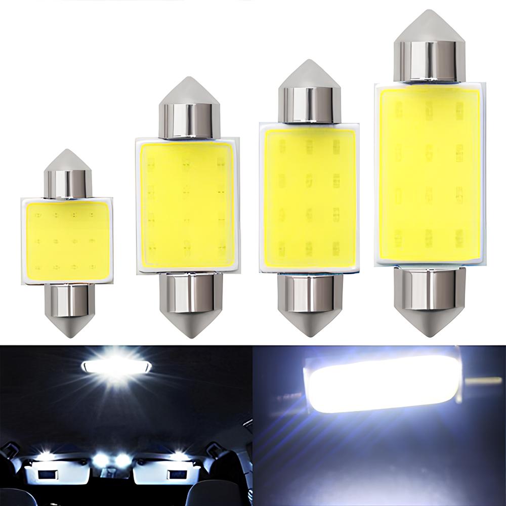 2PCS White Cob 12Led Festoon Dome Lights Reading Lamp 31mm 36mm 39mm 41mm C5W C10W Auto Led Door Backup Bulb Tail Bulbs DC 12V Trunk
