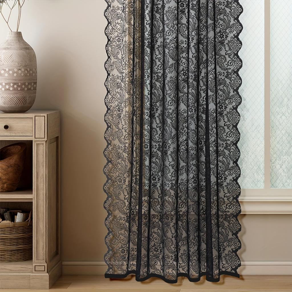 1pc French Vintage Elegant Lace Tulle Curtain That Installs Without Drilling, Semi-Transparent for Bedroom Windows Or Living Room Partitions