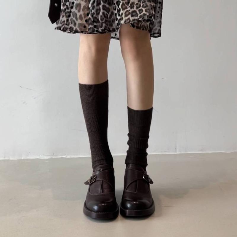 Soft cowhide~ Genuine leather platform women's small thick heel single shoes retro brown small leather shoes