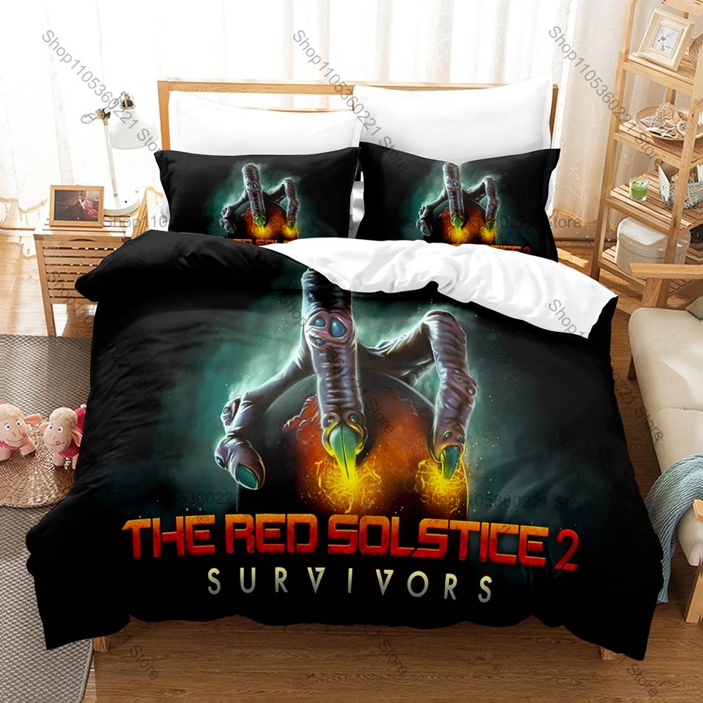 Cool Game Red Solstice Bedding Set Duvet Cover + 2 Pillowcases Sci-Fi Monster Graphic Bed Linens