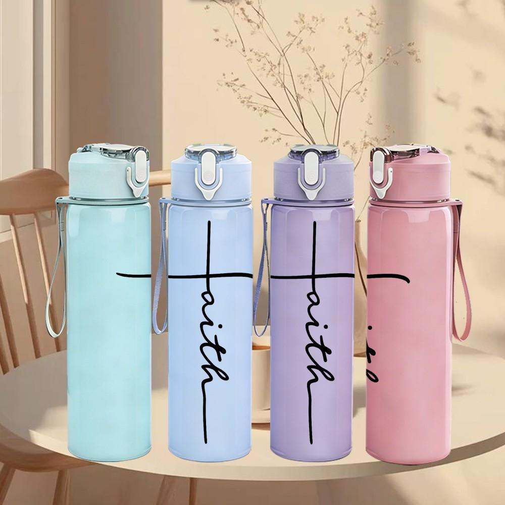 1PC Faith Cross Line Art 750ml Color Plastic Sports Water Bottle Leakproof Flip Straw Lid Suitable for Sports Office Home Use