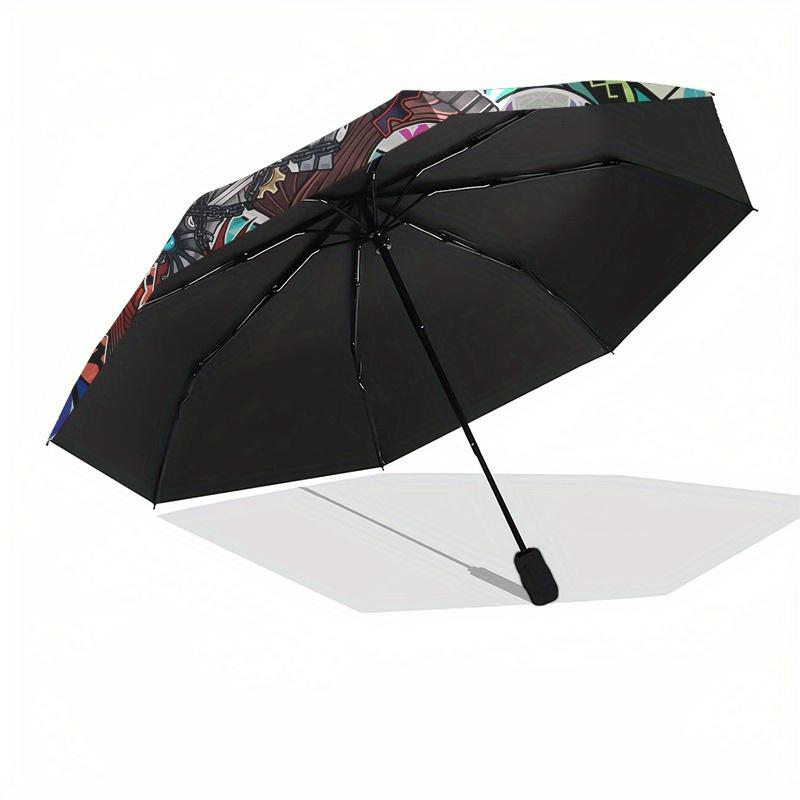 Kingdom Hearts Automatic folding umbrella simple eight rib design, bright color pattern, durable iron frame, ideal for travel and outdoor,