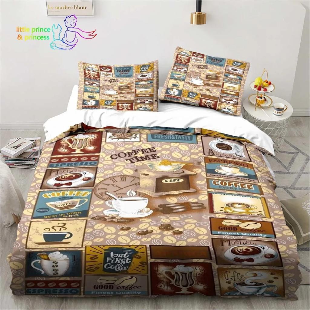 Bettwäsche-Set mit Kaffeemuster, bequemer Bettbezug, Kissenbezug, Kinderzimmerdekoration, Heimtextilien