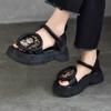 Mode GKTINOO 2025 Sommer Neue Vielseitige Echtes Leder Peeptoe Sandalen Retro Bequem Dickbesohlt Klettverschluss Damenschuhe
