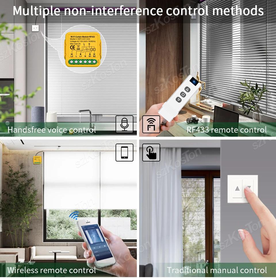 Tuya Smart WiFi RF433 Curtain Switch Module with Remote Control for Electric Roller Shutter Blind Motor Works with Alexa Google