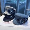Adjustable Flower Flat Top Hat Artistic Painter Caps Trendy Denim Camellia Beret Hat  Travel