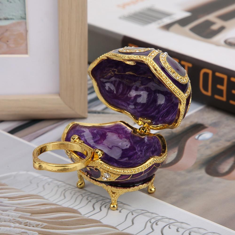 Sparkling Rhinestone Enamel Jewelry Box Hinged Lid Faux Pearl Decor Metal Trinket Box Home Decor