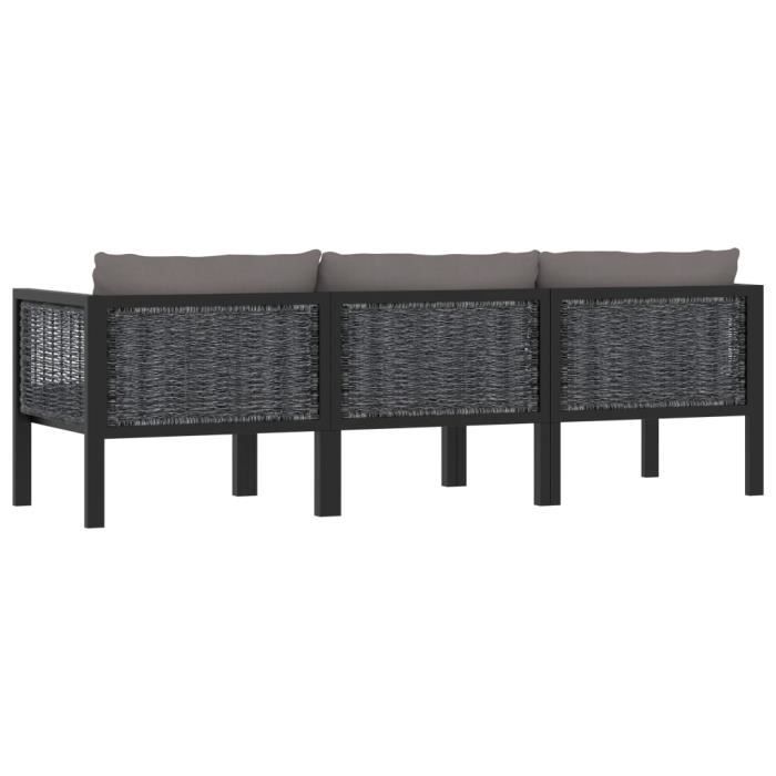 VidaXL Canapé à 3 places avec coussins Anthracite Résine tressée