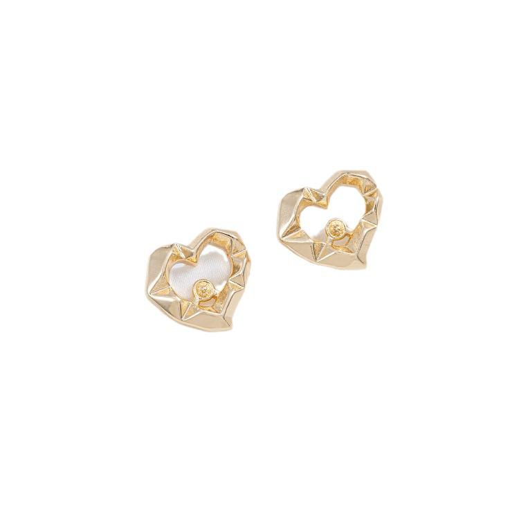 14K Gold-Filled Diamond-Cut Heart Frame Pearl Stud Earrings with 925 Silver Pin