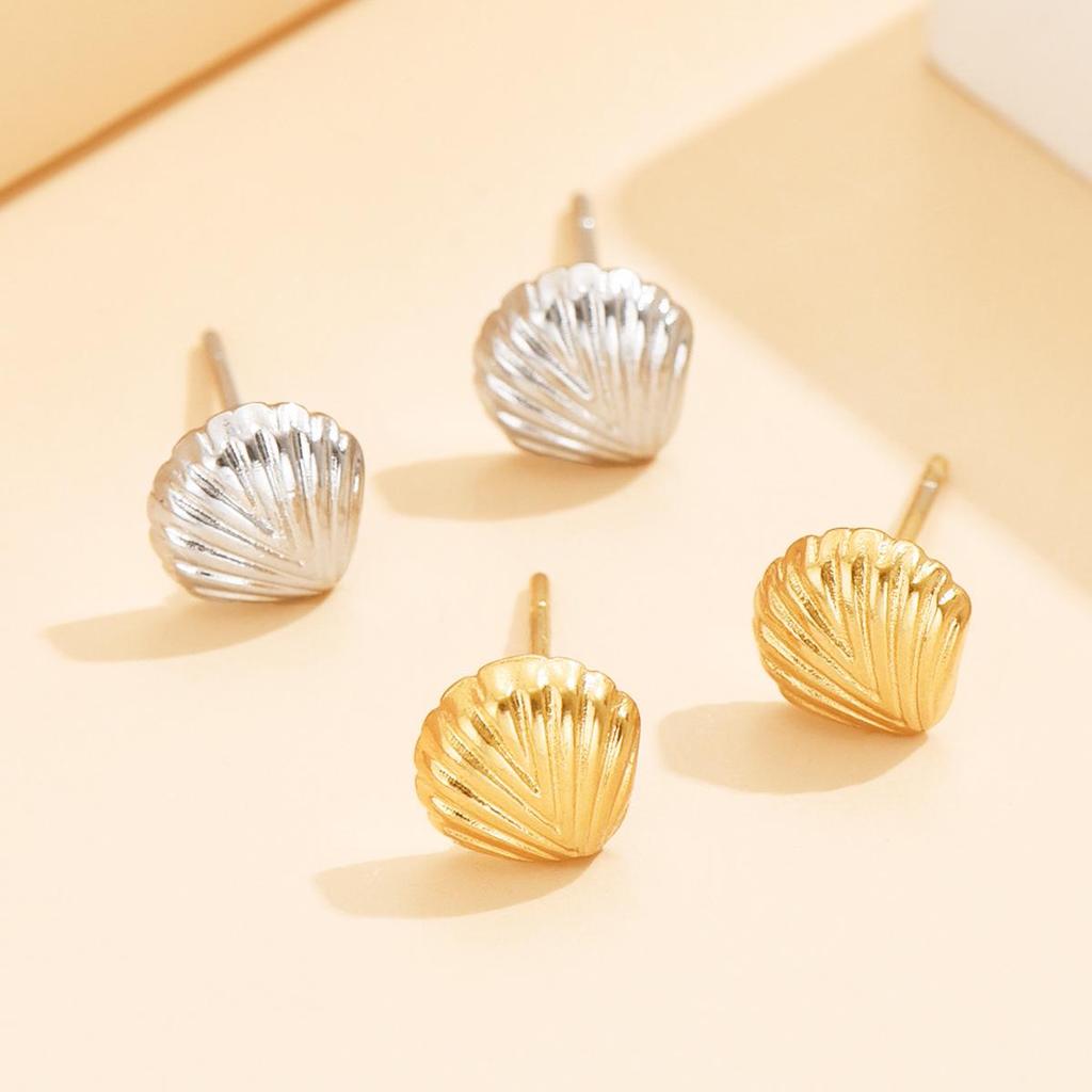 Colorfast Stainless Steel Shell Stud Earrings: Fresh Resort Style, Small & Cute
