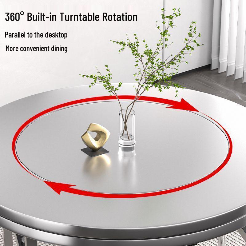 Stainless Steel Round Table with Built-in Folding Turntable for Home, Restaurant, or Hotel.
