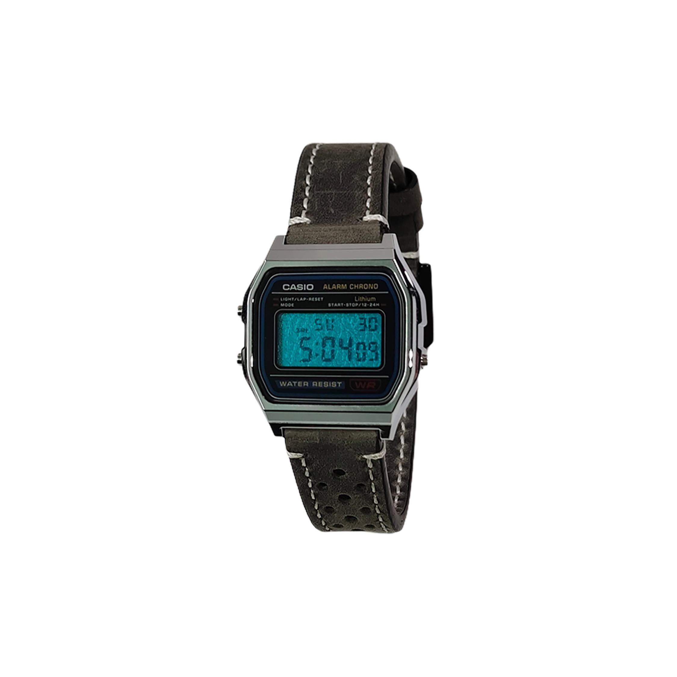 CASIO Custom Collection Quartz Movement Leather Strap Watch Unisex Black Dial A158WA-1(Watch5--) Black Strap