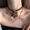 Diamond leather tiger's eye stone butterfly flower pendant necklace personalized retro light luxury neck chain niche temperament jewelry women