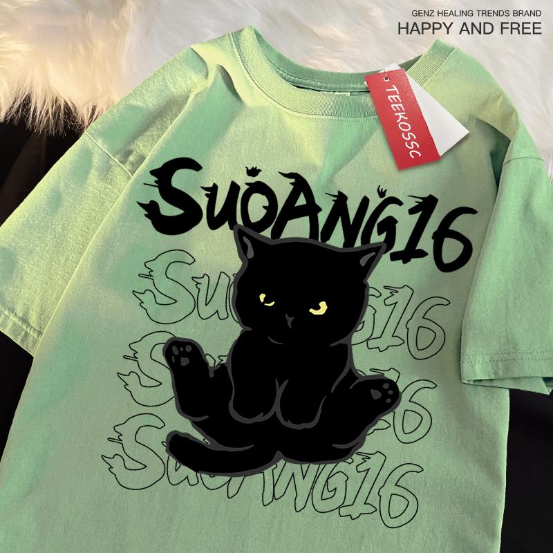 Clothing Japanese Cat Shirt Fun Black Cat Print Japanese Style Men