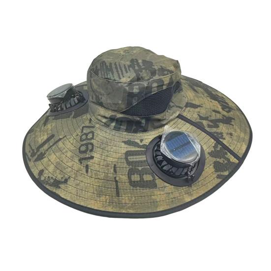 Fan Cap Wide Brim Sun Protection Hat with Dual Power Supply Fans Solar USB Charging Built-in Battery Outdoor Cooling Hat E