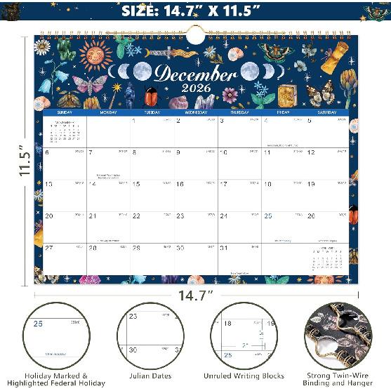 2026-2027 Wall Calendar - 18 Months Wall Calendar from Jan. 2026 - Jun. 2027, 14.7" x 11.5", Premium Thick Paper, Haning Loop for Home & Office