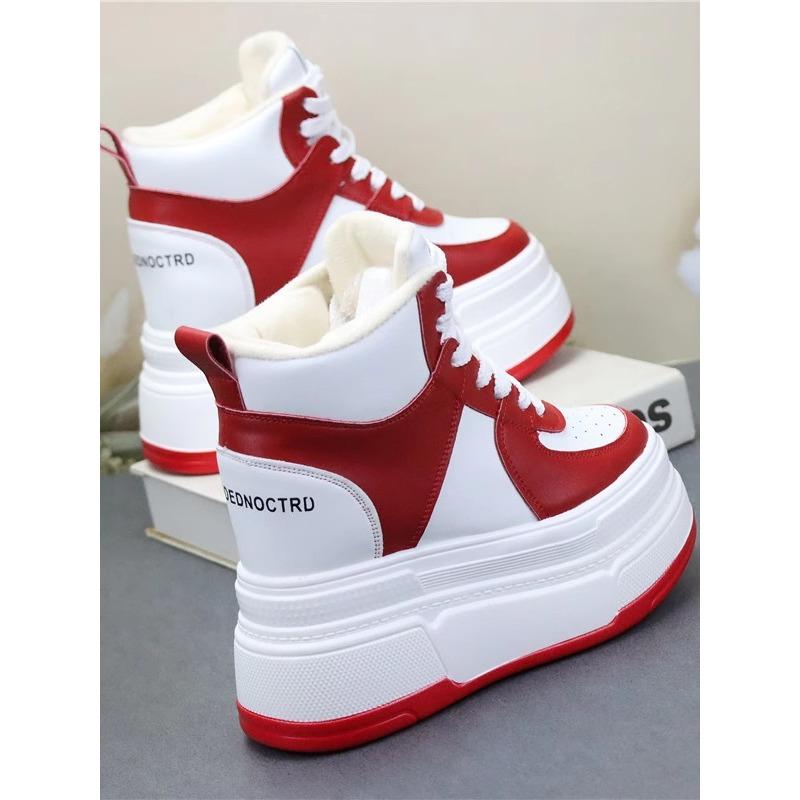 Fashion 13CM Women Cow Genuine Leather Platform Wedge Vulcanize Ankle Booties Spring Autumn Chunky Sneaker Ankle Microfiber Shoes