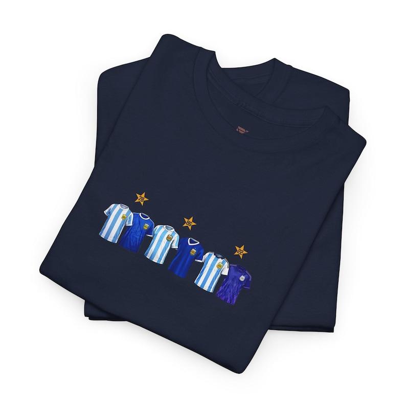 Argentina Three-Time World Champions Winners Jerseys | Printed Football T-Shirt for Fans | Inspired by Iconic Argentina Jerseys S