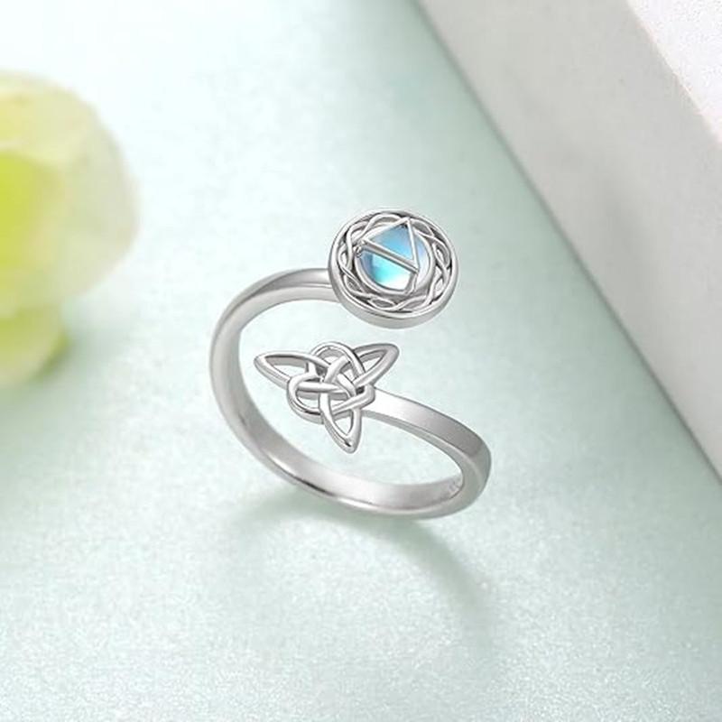 Smjel Spinning Moonstone Vintage Adjustable Rings Hollow Ring For Women Index Finger Statement Jewelry