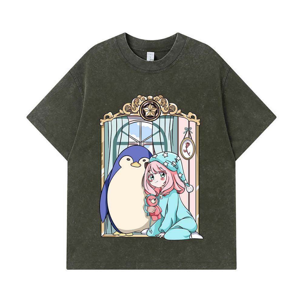 275 GSM Washed T-shirts 100 Cotton Spy Family V10 Print Unisex Heavy Cotton T Shirt S армия зеленый 2190₽