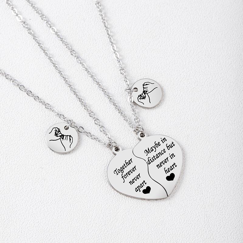2 Pcs/Set Stainless Steel Pinky Promise Charm Heart Matching Necklaces For Couples Sisters Friends Gifts