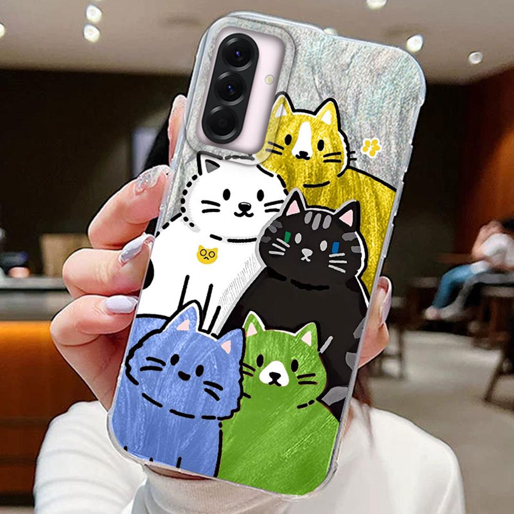 

Красочные градиентные милые кошачьи прозрачные чехлы для телефонов Samsung Galaxy A56 A36 A26 A16 A55 A35 A14 A24 S24 S25+ Силиконовые парные чехлы Samsung S24 FE белый