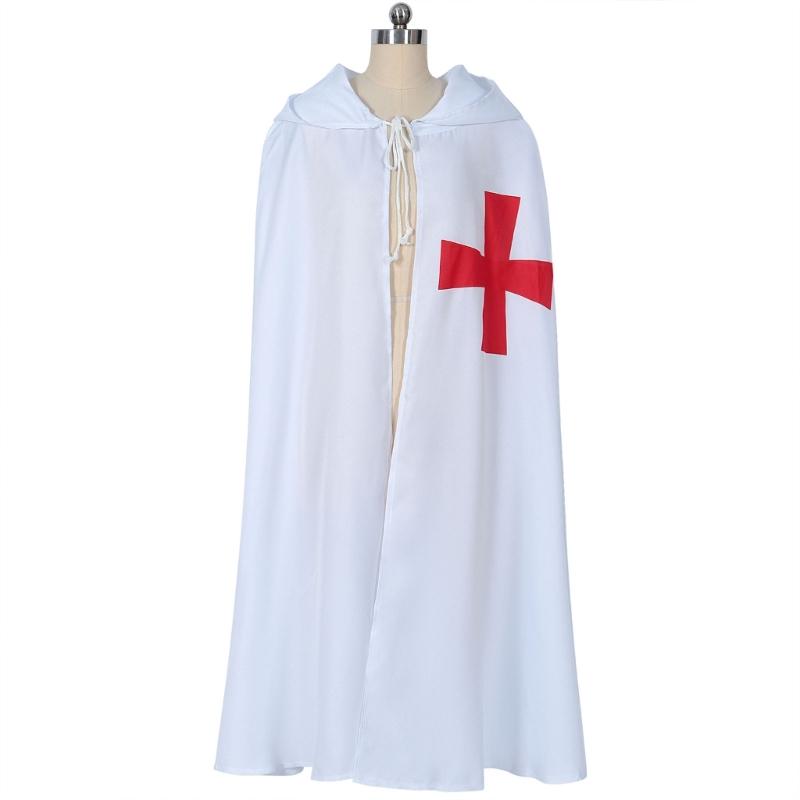 Medieval Cosplay Cloak Hospitaller Hooded Cape Medieval Cosplay  Cloak Costume White/Black Cape Halloween Cloak Costume