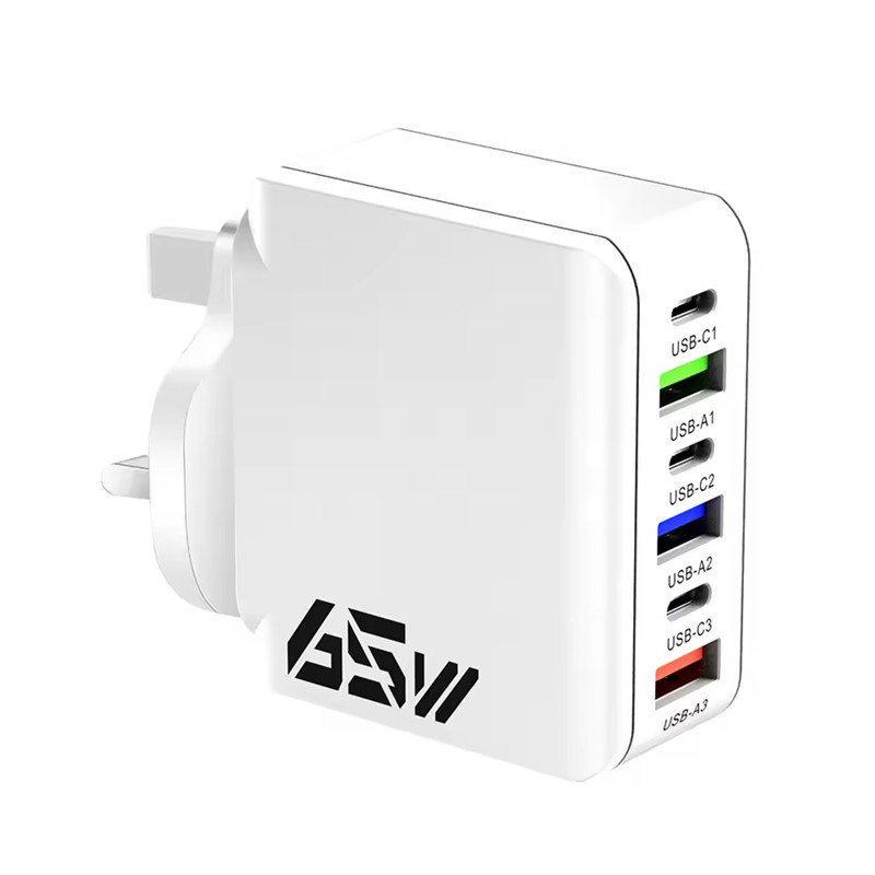 Încărcător de perete USB C de 65W Încărcător rapid 6 porturi Adaptor Quick Charge 3.0 pentru iPhone 13 14 15 Xiaomi Samsung Oppo Mobil Mufă US/EU