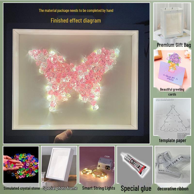 Handmade Starry Crystal Christmas Tree Night Light & Photo Frame Kit - Unique Gift for Women