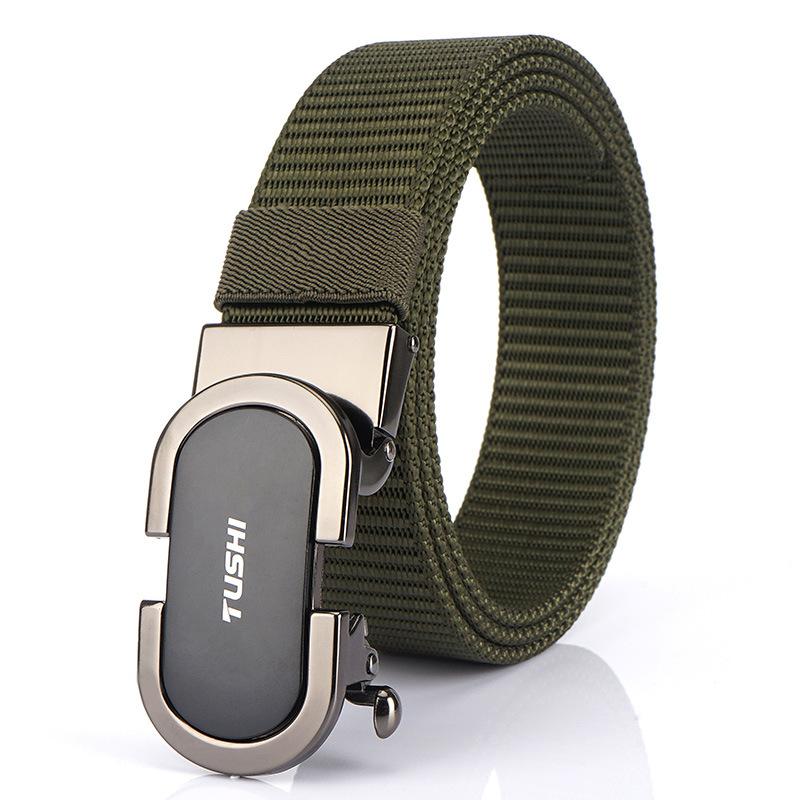 New Men'S Commuting Belt With Automatic Buckle Nylon Waistband, Outdoor Leisure Versatile Double-Layer Thick Belt