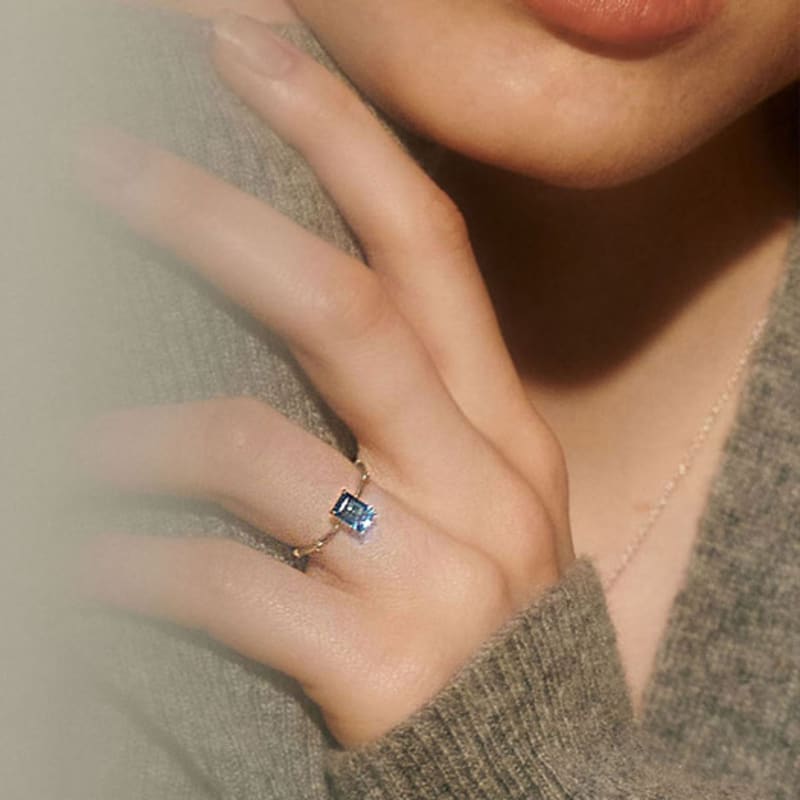 BSWAN Emerald Cut London Blue Ring
