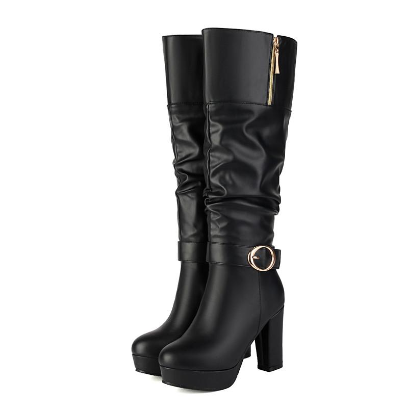 Női magas sarkú csizma őszi-téli új vízálló asztali vastagsarkú nagy méretű közepes csizma